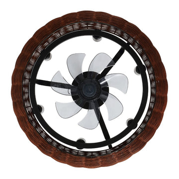 Cassidy 23" 6-Light Modern Bohemian 6-Speed Metal/Rattan Mobile-App/Remote-Controlled Height-Adjustable Lantern LED Ceiling Fan - JONATHAN Y